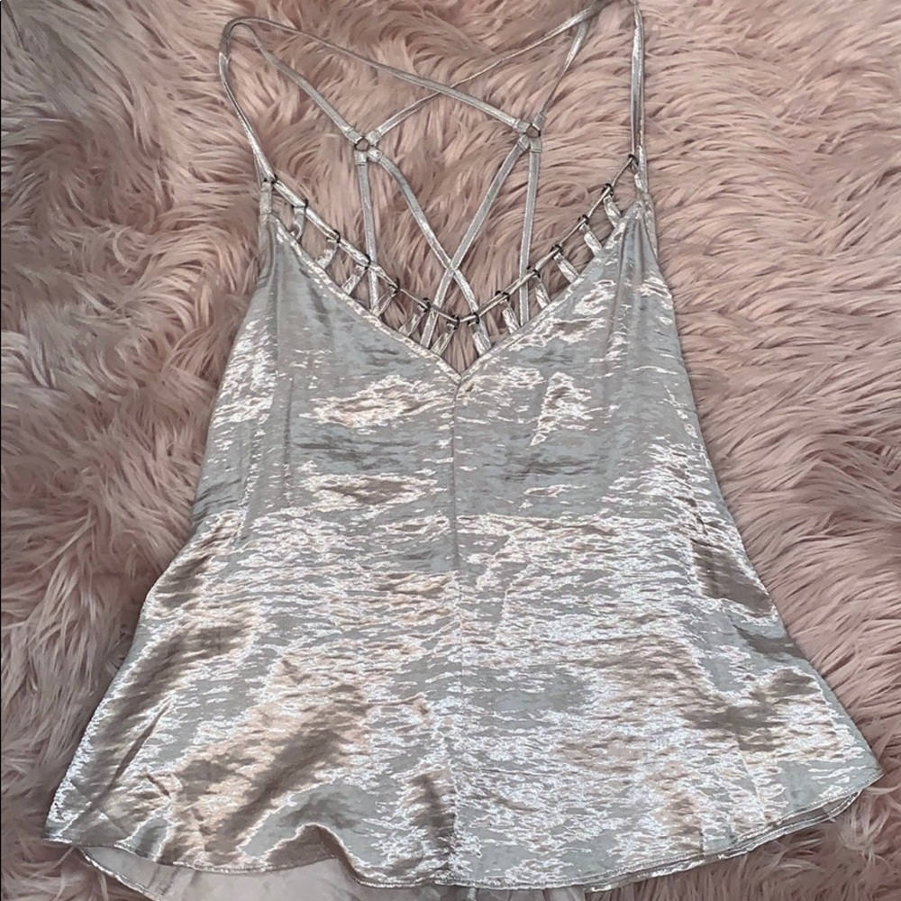 free people flowy silk tank with back detail